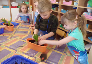 Dzieci sadzące kwiaty