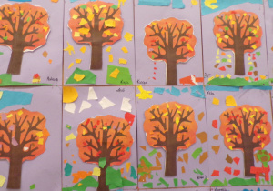 "Jesienne drzewa" - prace plastyczne dzieci z grupy 3