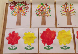 "Jesienne kwiaty", "Jesienne drzewa" - prace plastyczne dzieci z grupy 1